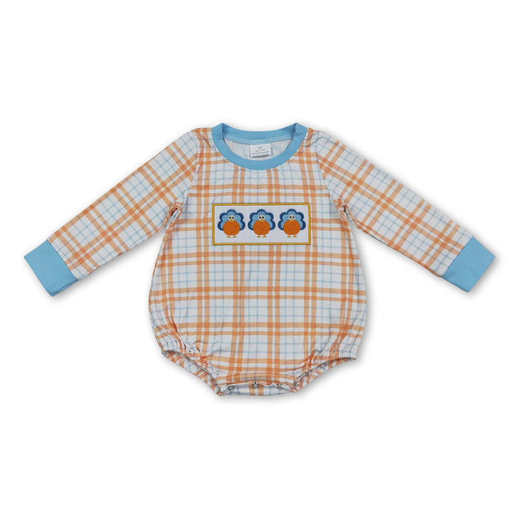 Plaid turkey pumpkin embroidery boy Thanksgiving romper