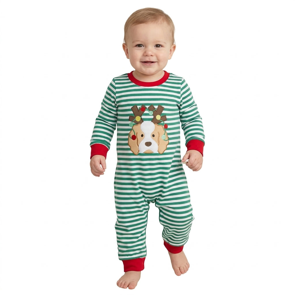 Dog Christmas lighting embroidery baby boys romper