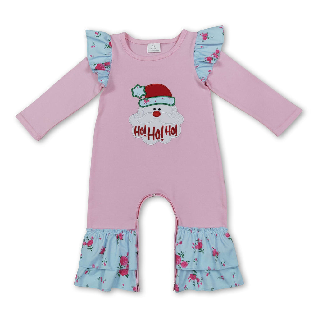Ho ho ho santa embroidery girls Christmas romper
