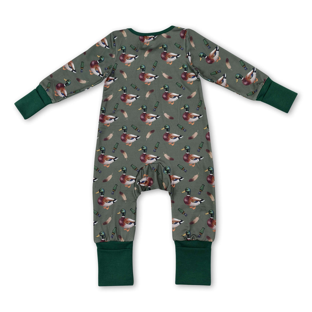 Green long sleeves duck call baby boys zipper romper