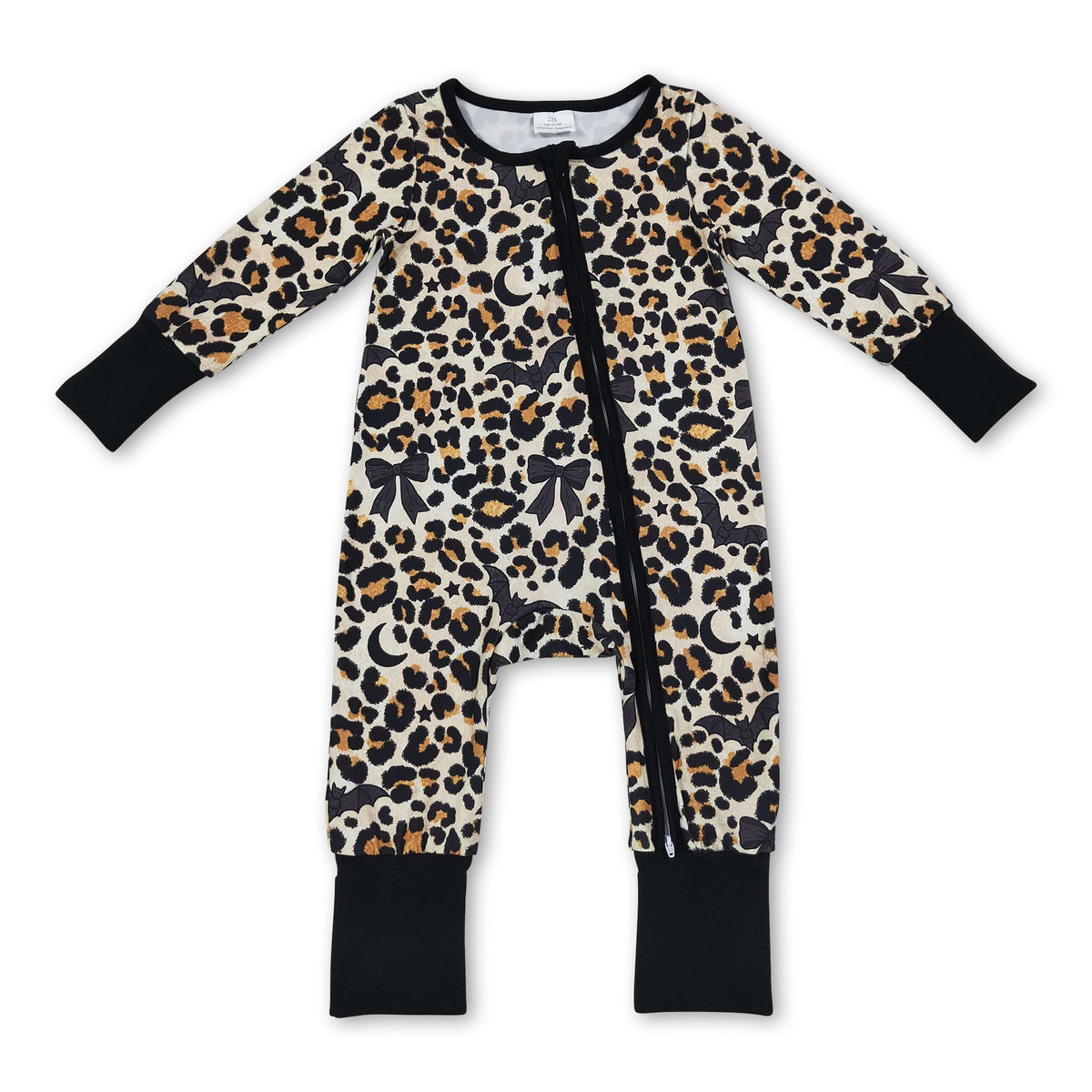 Long sleeves leopard bat moon baby Halloween zipper romper