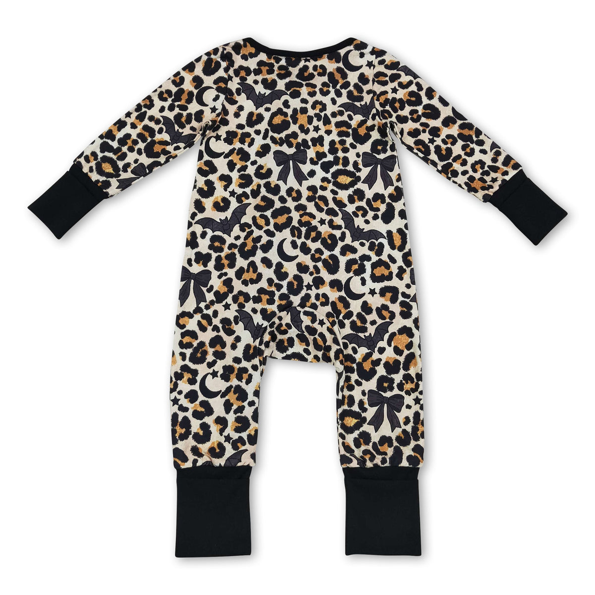 Long sleeves leopard bat moon baby Halloween zipper romper