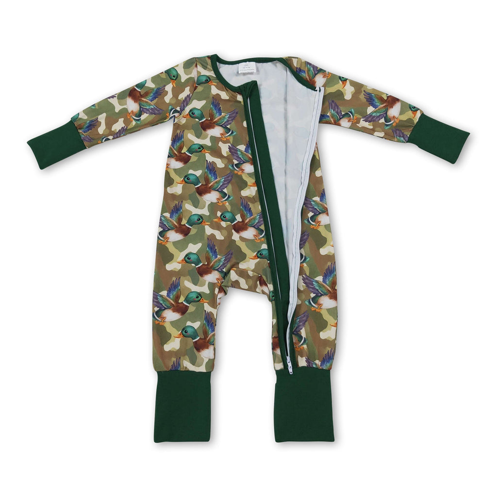 Long sleeves camo duck baby boy zipper romper