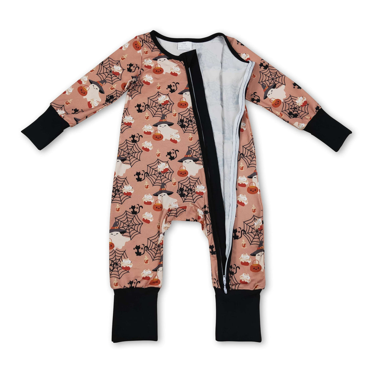 Pumpkin ghost baby boy Halloween zipper romper