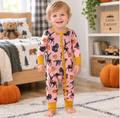 Duck deer turkey pumpkin baby girl fall zipper romper