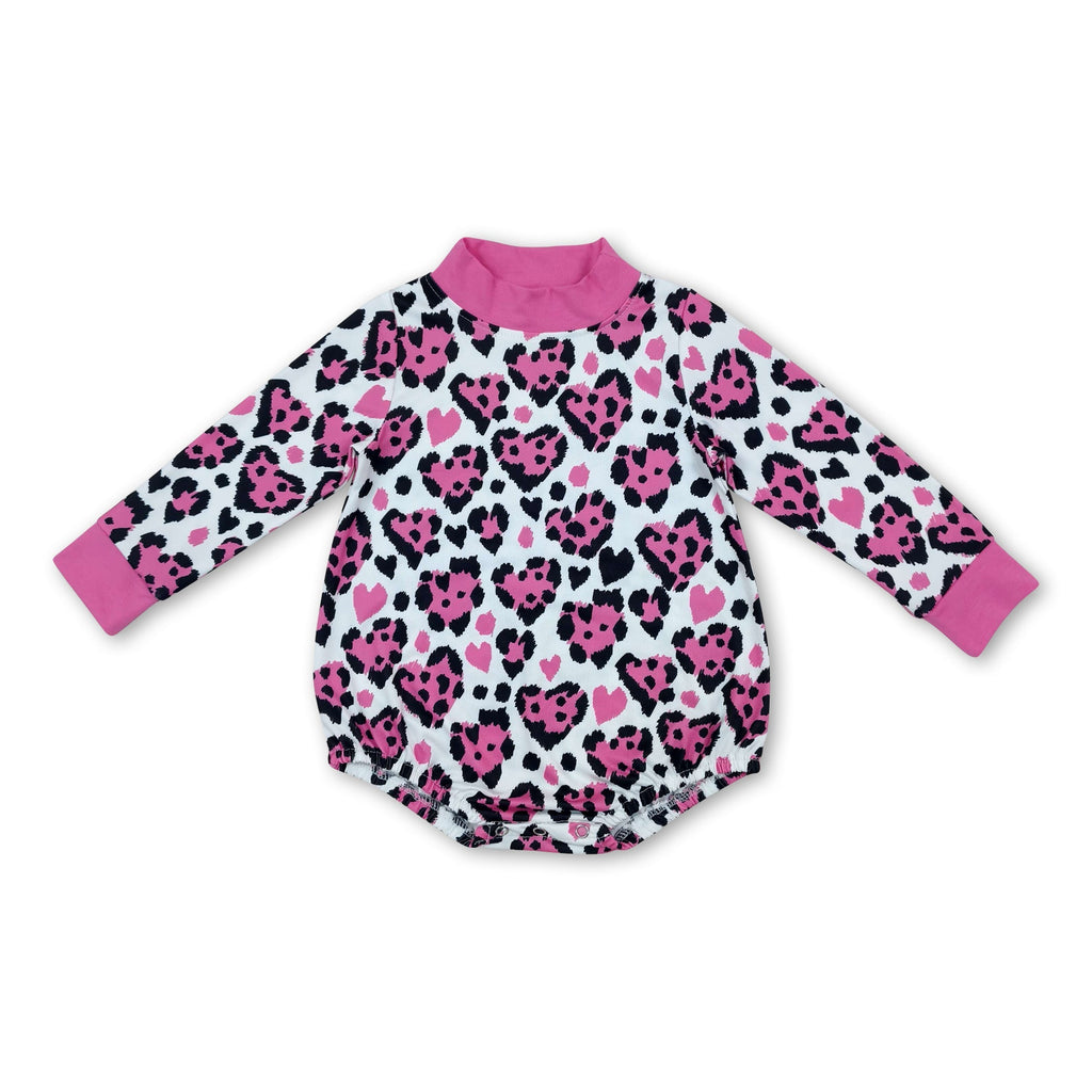 Pink mock neck heart baby girls Valentine's romper