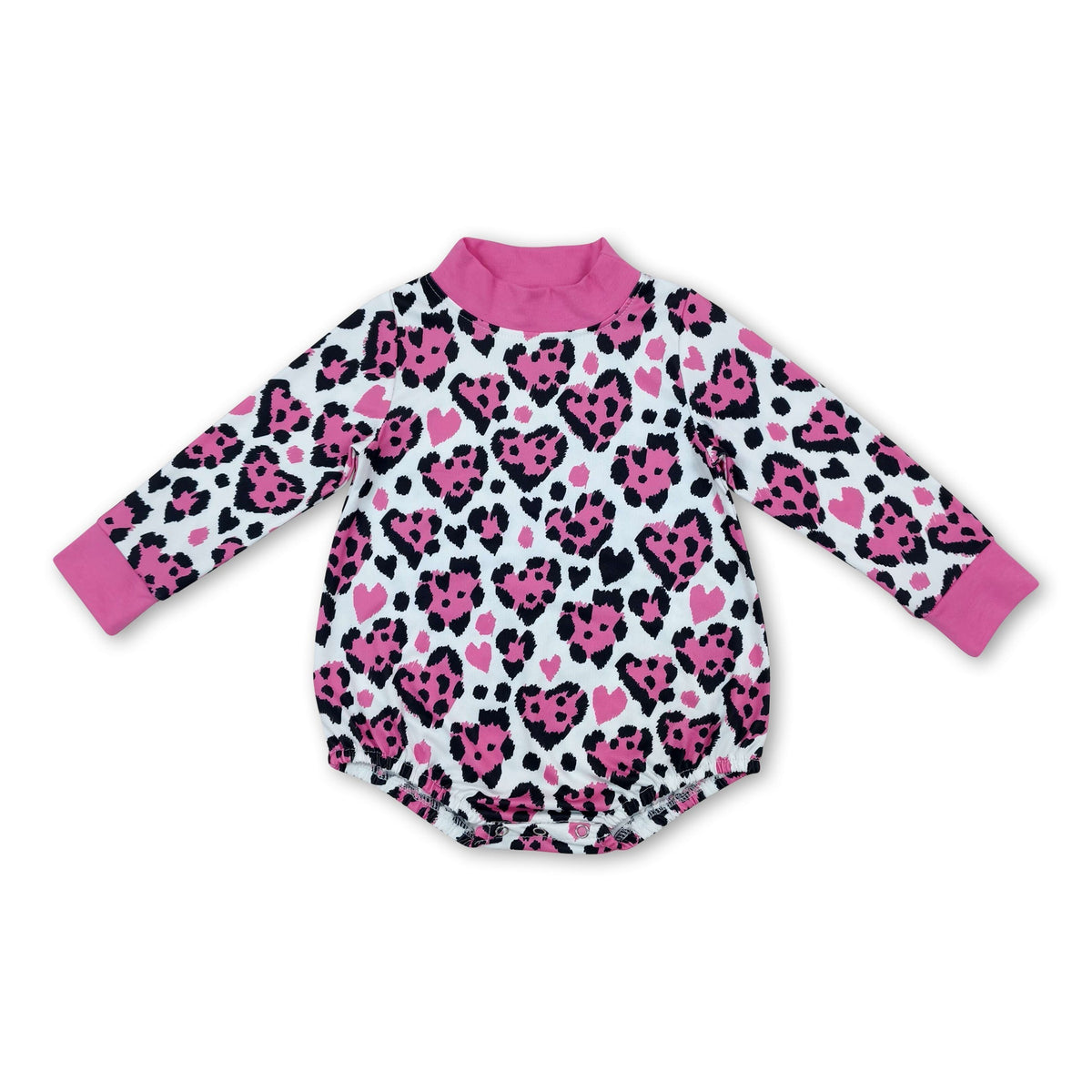 Pink mock neck heart baby girls Valentine's romper