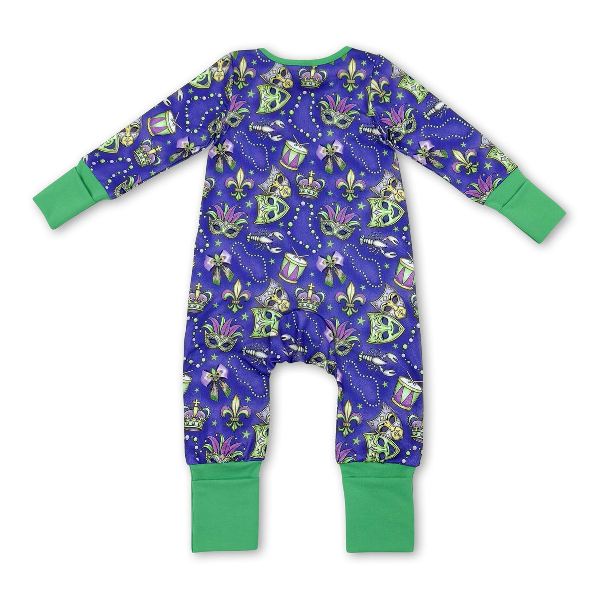 Necklace bow ruffle baby girls Mardi Gras zipper romper