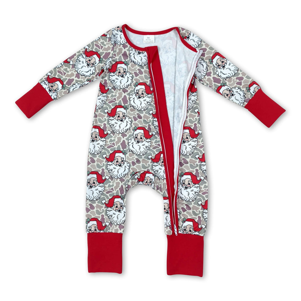 Long sleeves camo santa baby boy Christmas zipper romper