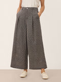 Linen Yarn Dyed Check Pleated Wide Leg Pants DELARA
