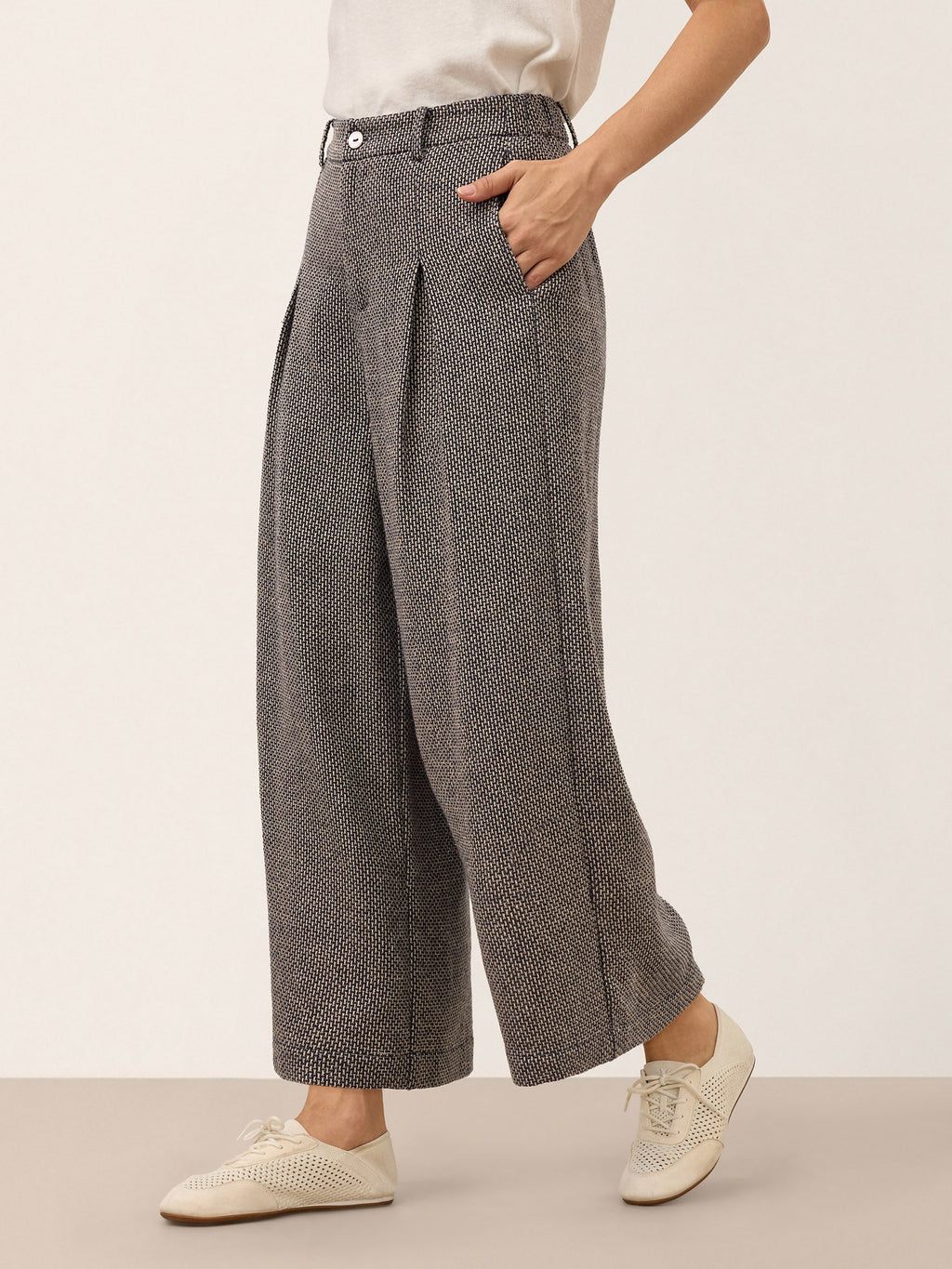 Linen Yarn Dyed Check Pleated Wide Leg Pants DELARA