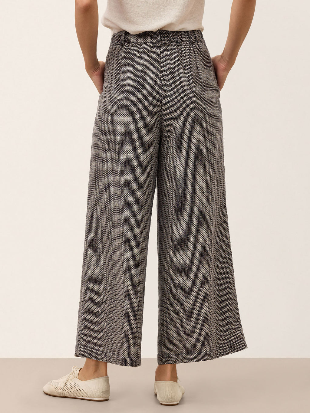 Linen Yarn Dyed Check Pleated Wide Leg Pants DELARA