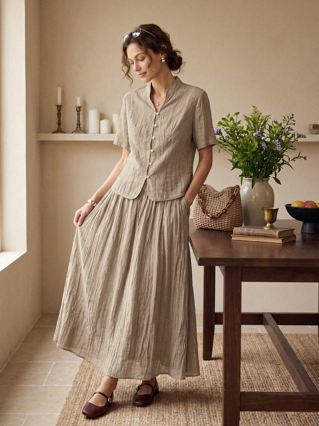 Lyocell Textured Stand Collar Shirt Jacket PHILIPPA