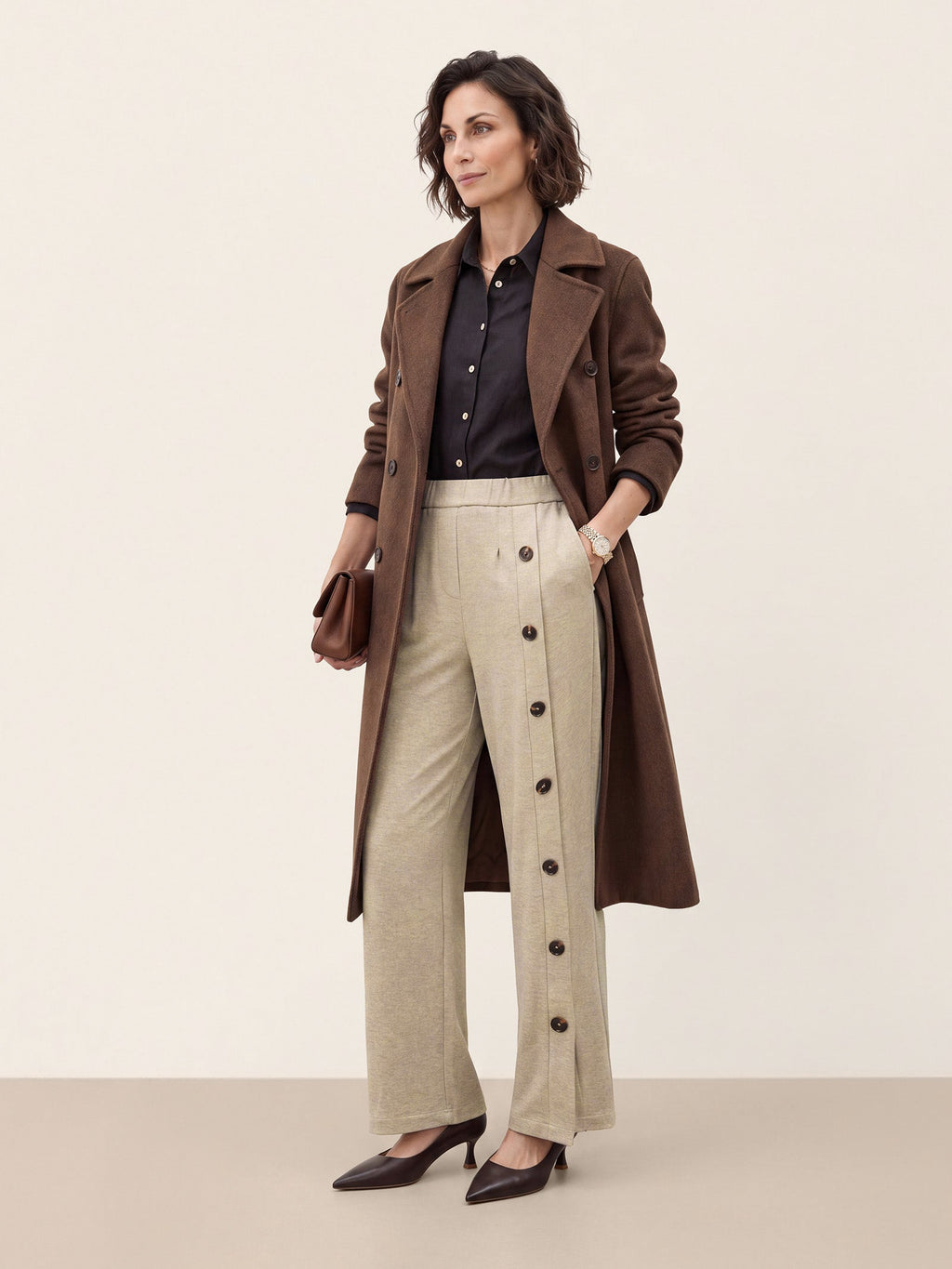 Lyocell Wool Side Button Wide Leg Knit Pants MAREN
