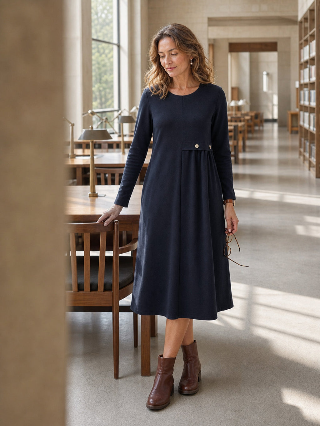 Asymmetric Pleated Waist Midi Dress ALYSSA