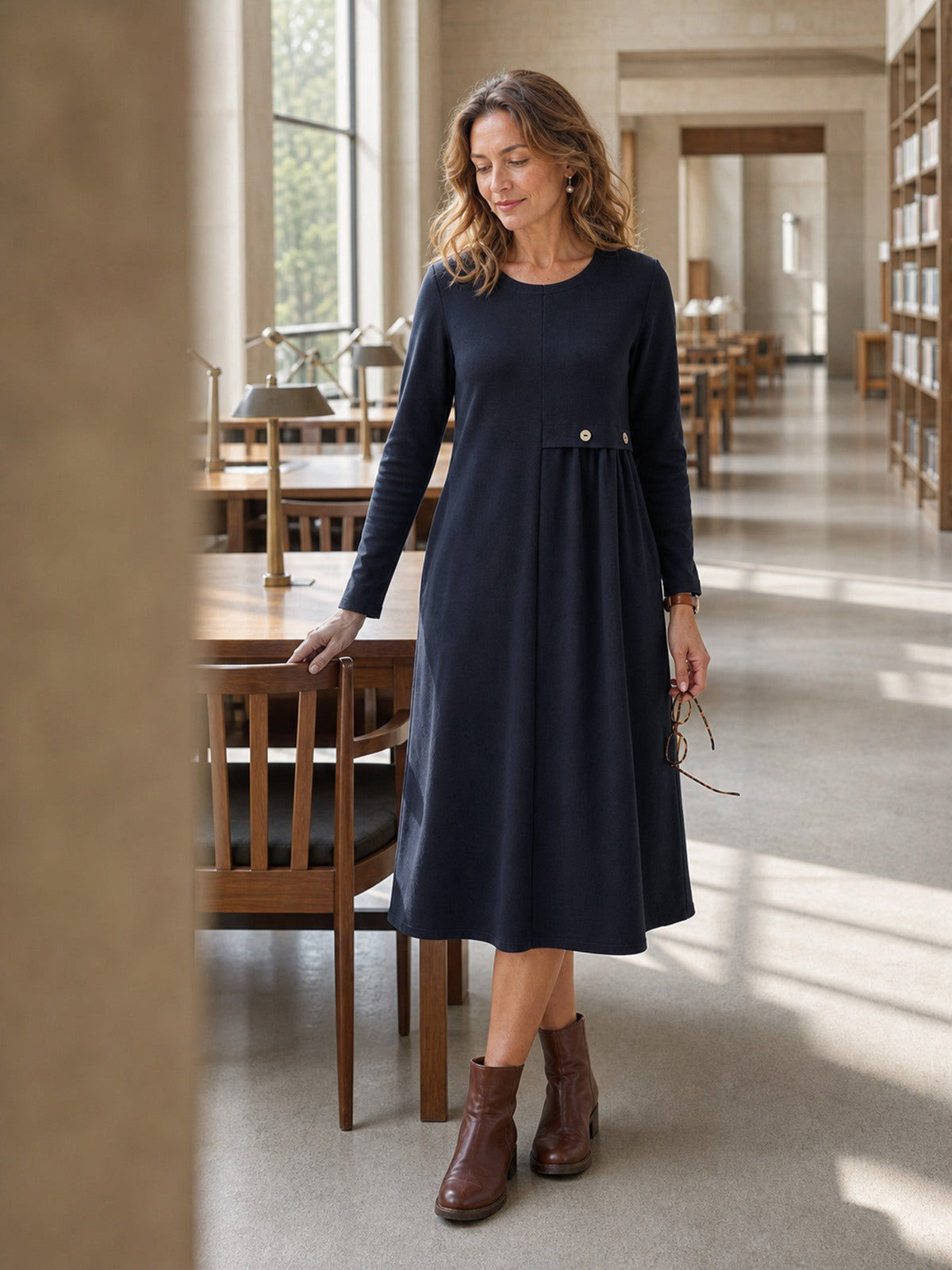 Asymmetric Pleated Waist Midi Dress ALYSSA