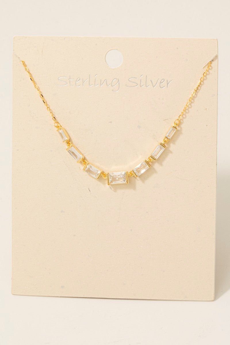 Sterling Silver Cz Baguettes Chain Necklace