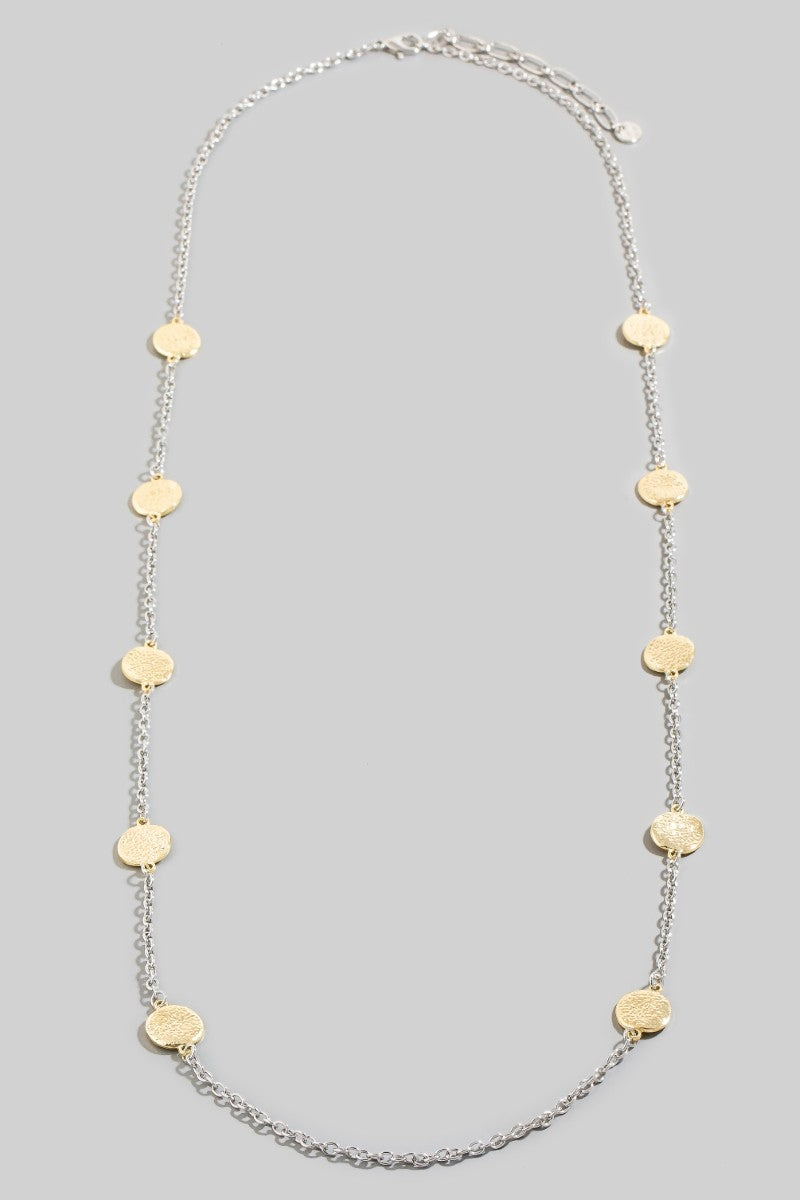 Textured Station Coins Long Chain Necklace