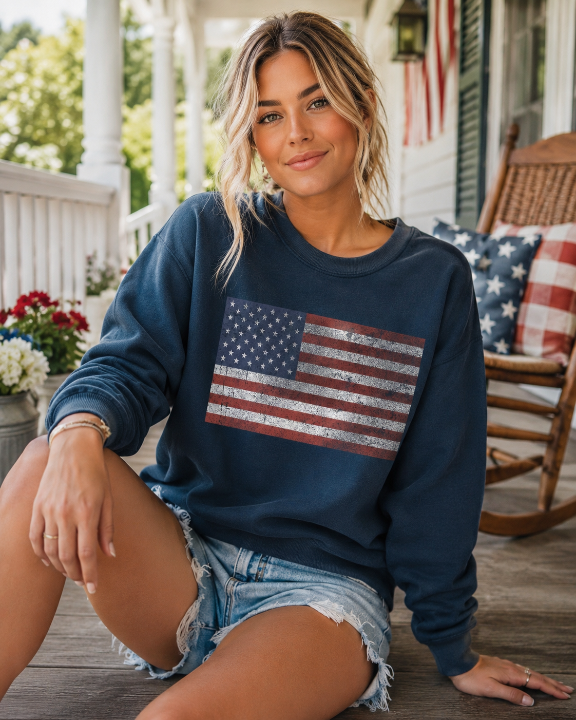 Vintage Americana Flag Fleece Sweatshirt