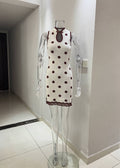 Summer Mid Polka Dot Contrast Color Lace Stitching Dress Stand Collar Sleeveless Sexy Casual Shaped Short Dress Women