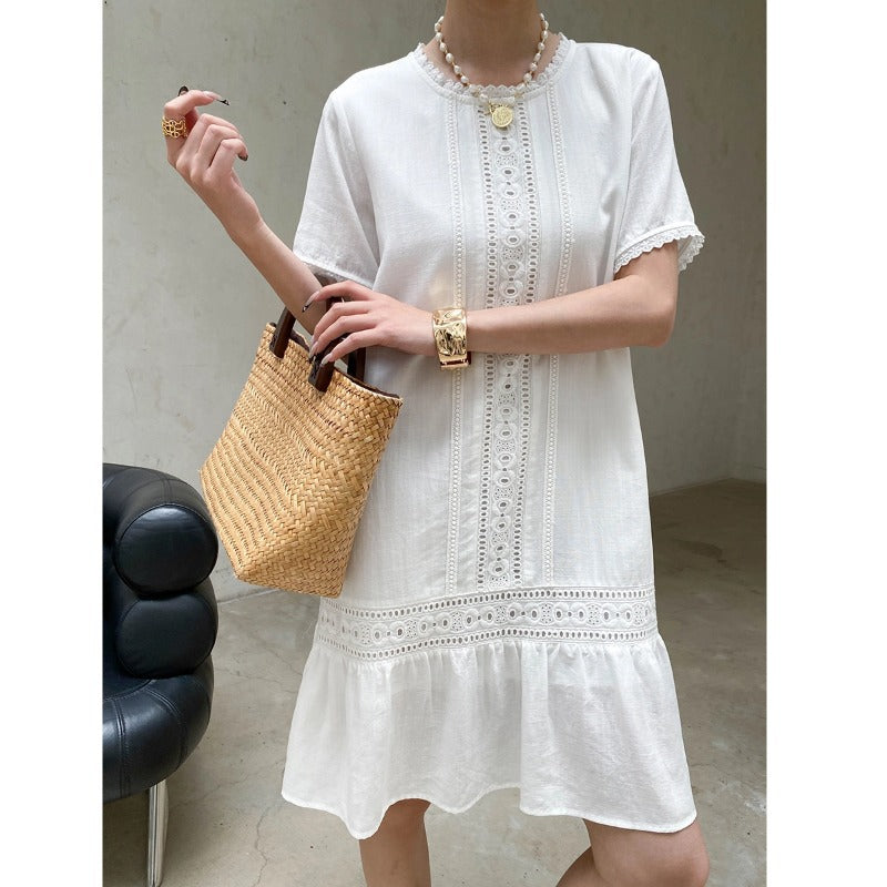 Sinan First Love Atmosphere Tencel Lyocell Hollow Out Cutout Lace Embroidery French Dress Small