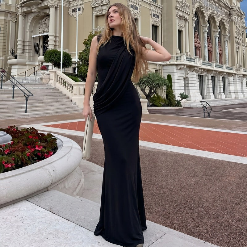 Women Clothing Summer Sexy Backless Slit Tight round Neck Sleeveless Dress for Women