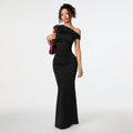 Women Clothing Sexy Socialite Dress Summer Off Shoulder Oblique Collar Black Formal Dress