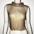 Women Clothing Full Diamond Vest Luxury Turtleneck Rhinestone Top Sexy Nightclub Sexy Vest