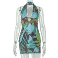 Special Women Clothing Color Matching A Shaped Skirt Waist Tight V-neck Halter Office Two Piece Sets