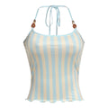 Summer Women Clothing Sexy Halter Beaded Backless Slim Fit Striped Printed Vest Top