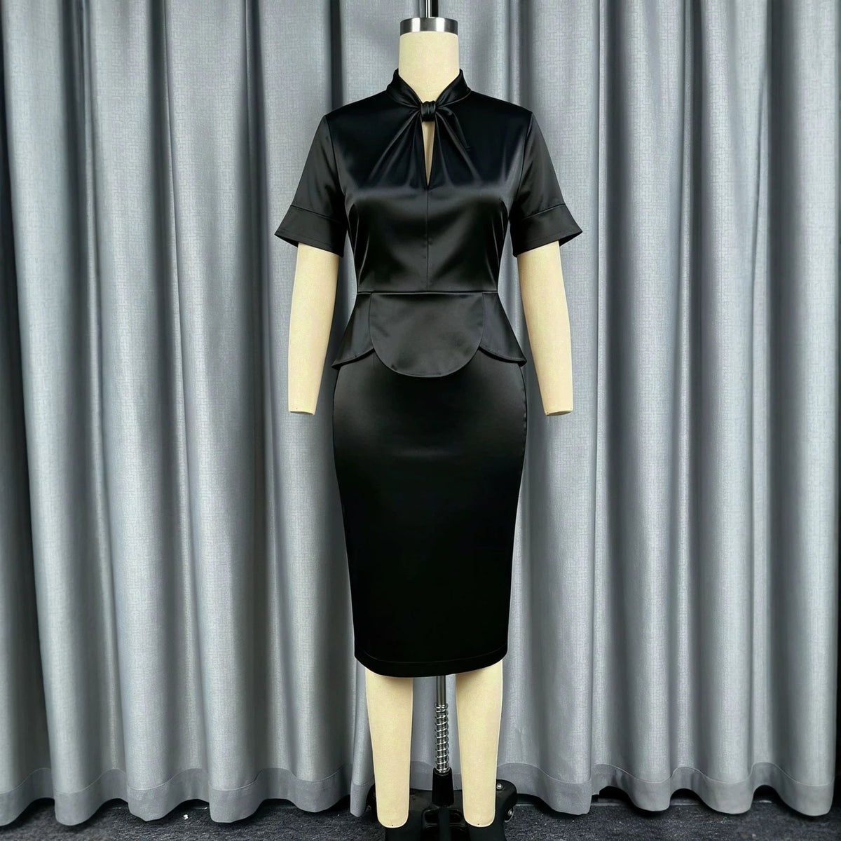 Satin Ruffled One Step Dress Sheath Office Slim Fit Slimming Dress Woman Dresses