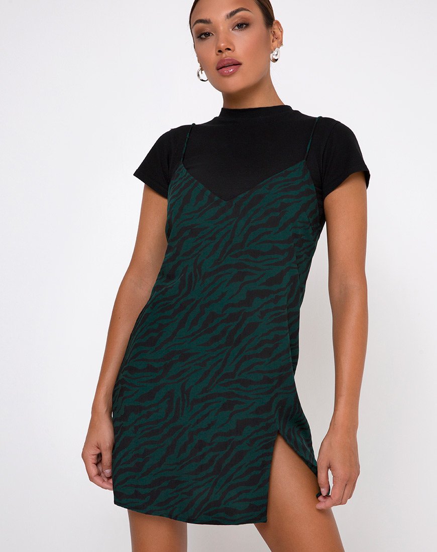 Ladies Dress V neck Printed Outerwear Suspender Dress Cami Dress