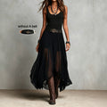 Wind Black Cami Dress Women Summer Mesh Dress High Waist Irregular Asymmetric Swing Slimming Dress