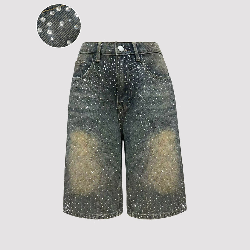 Rhinestone Wide Leg Jeans for Women Spring Autumn Design Trendy Do the Old Cowboy Sexy Middle Pants for Women