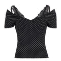 Summer Sexy Slim Fit All Match V Collar Polka Dot T shirt Lace Stitching Underwear Two Piece Sets