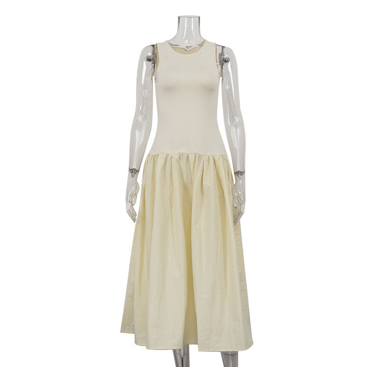 Summer French Sleeveless Vest Dress High Grade Slimming Pleated Stitching Casual Dress