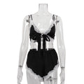 Design Lace Stitching Sexy Sleeveless Camisole Shorts Two Piece Set