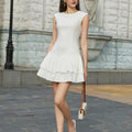 Tencel Bamboo Vest round Neck Dress Fashionable All Match Pleated Lotus Leaf Solid Color Cake Little Short Dress