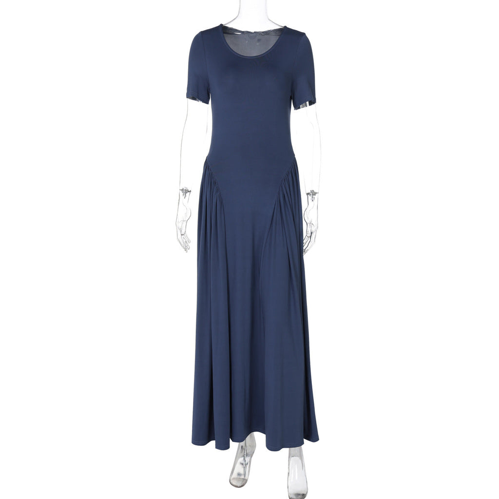 Best Seller in Women Clothing Summer U Collar Slim Solid Color Short Sleeve Dress Women