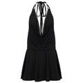 Sexy Rivet Lace Swing Collar Lace up Halterneck Strap Dress Solid Color Personalized Street Dress