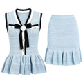 Summer Trending Knitted Women Sleeveless Shirt Skirt Two Piece Sets