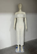 Off Shoulder Hollow Out Cutout Dress Women Summer Waist Hip Knitwear Maxi Dress Women