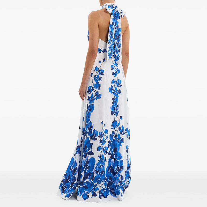 Spring Summer Star Printed Casual Vacation Dress Halter Maxi Dress