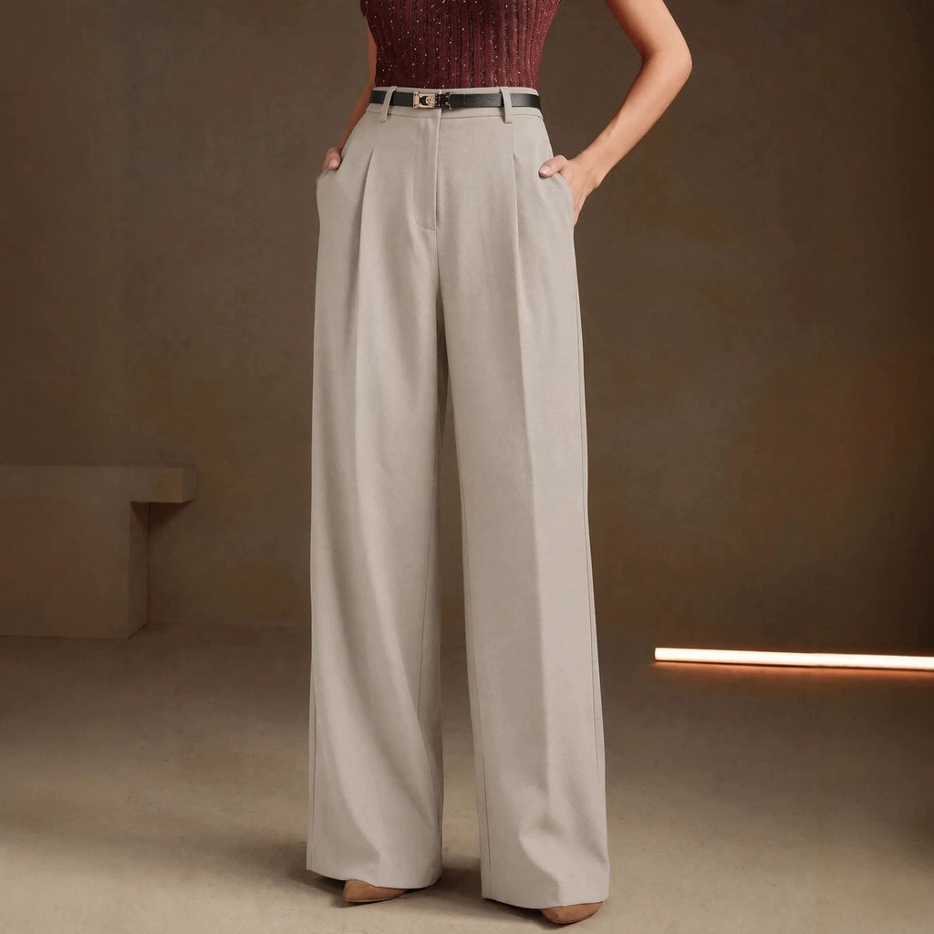 Summer Office Straight Old Money High Waist Drooping Casual Work Pant High Sense Wide Leg Slimming Women Pants（No Belt）