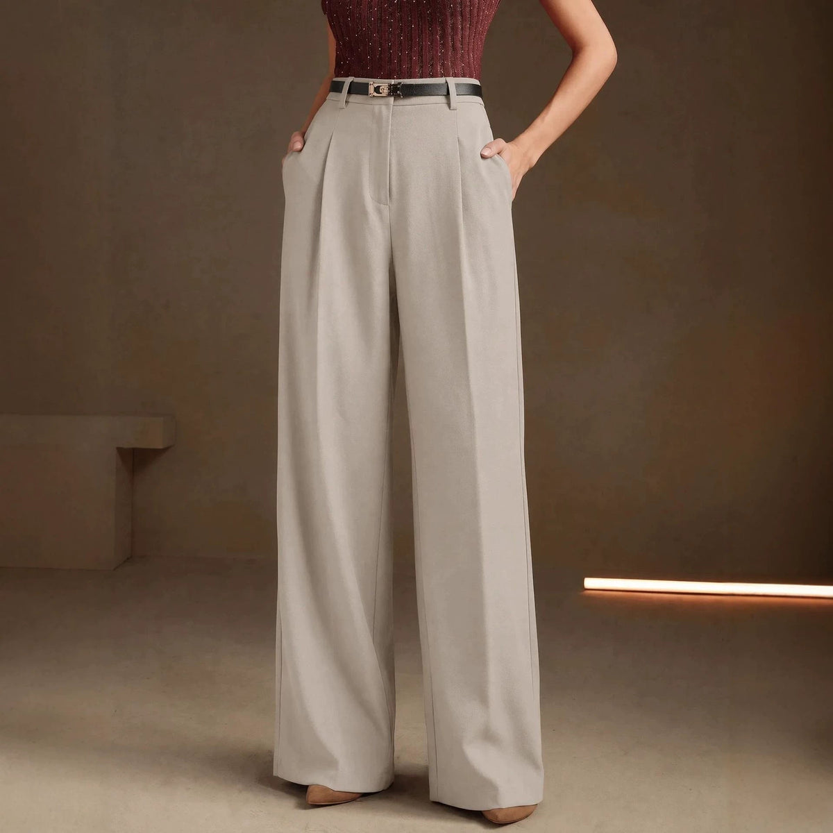 Summer Office Straight Old Money High Waist Drooping Casual Work Pant High Sense Wide Leg Slimming Women Pants（No Belt）
