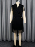 V neck Short Party Dress Double Breasted Waist-Tight Tassel Hem Office Dresses