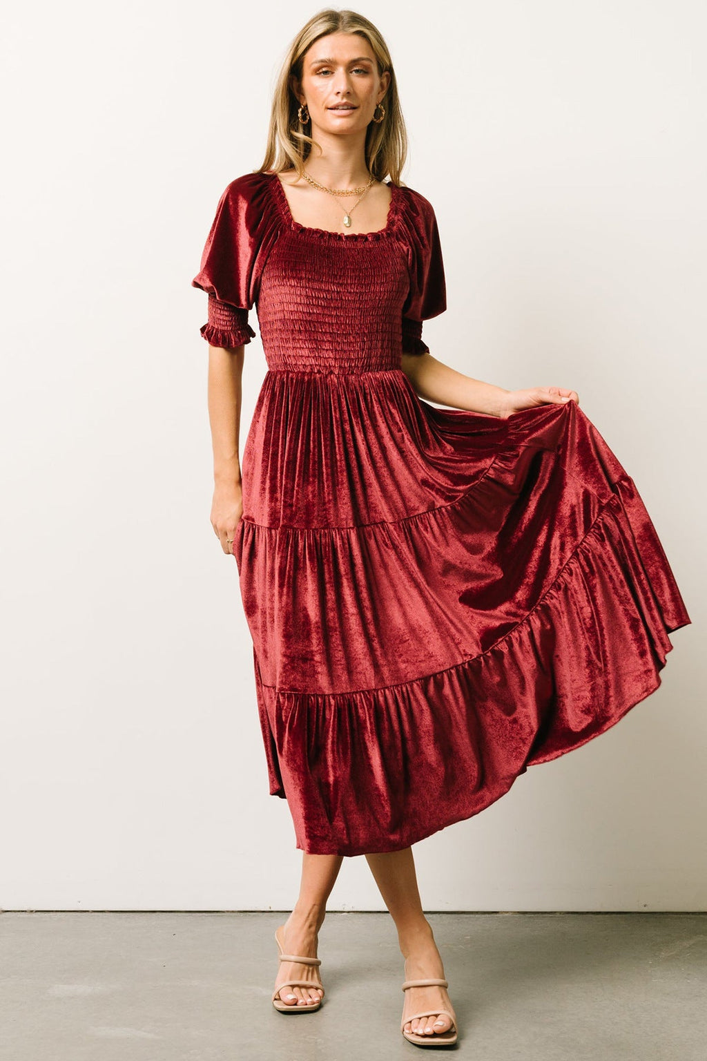 Spring Summer Gold Velvet Square Collar Ruffles High Waist Tight Office Dress