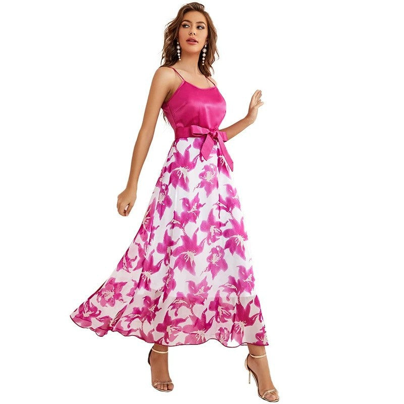 Women Summer Party Gathering High Waist Sling Tied Dress Dress