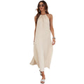 Woven Elegant Design Bare Back Seaside Holiday Halter Dress