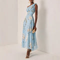 Elegant One Shoulder Floral Printed Chiffon Dress Fashionable Elegant A line Midi Dress
